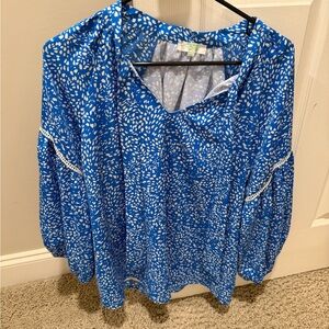 Jade Blue and White Floral Blouse